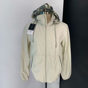 HERSCHEL nylon windbreaker jacket hooded stone white sz s mens packable stow